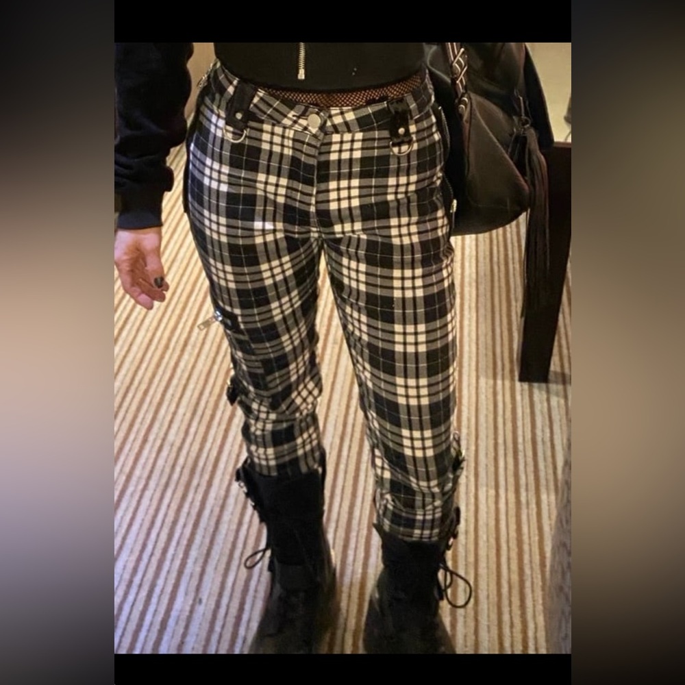 Widow Plaid skinny checkered punk rock bandage pants with staps - Picture 3 of 7